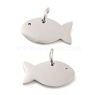 304 Stainless Steel Pendants, with Jump Ring, Fish Charm, Stainless Steel Color, 7.5x15x1.4mm, Hole: 3.2mm(STAS-Z042-18P)