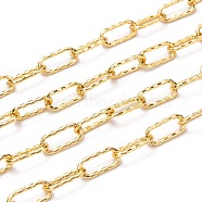 Brass Paperclip Chains, Flat Oval, Drawn Elongated Cable Chains, with Spool, Long-lasting Plated, Soldered, Textured, Golden, 16.5x7.5x1.5mm, about 32.8 Feet(10m)/roll(CHC-I036-27G)