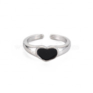 Enamel Heart Open Cuff Ring, Tibetan Style Alloy Jewelry for Women, Cadmium Free & Lead Free, Platinum, US Size 4 1/4(15mm)(RJEW-S038-215)