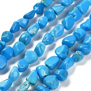 Natural Howlite Beads Strands, Nuggets, Tumbled Stone, Dyed & Heated, Deep Sky Blue, 7~13x4.5~10x4.5~10mm, Hole: 1.2mm, about 44~46pcs/strand, 15.08''~16.14''(38.3~41cm)(G-P497-01E-37)