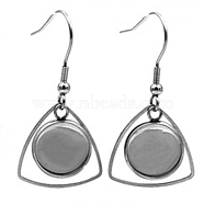Hollow Stainless Steel Earring Hooks, with Flat Round Cabochon Settings, Stainless Steel Color, Tray: 12mm(EJEW-CJC0001-19)