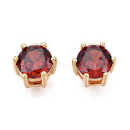 Brass Inlaid Cubic Zirconia Charms, Real 18K Gold Plated, Flat Round, Cadmium Free & Nickel Free & Lead Free, Dark Red, 7.5x7.5x5mm, Hole: 1mm(KK-N216-346D)