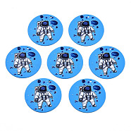 Spray Painted Iron Pendants, Rubberized Style, 3D Printed,  Spaceman Print Pattern, Flat Round, Dodger Blue, 25.5x0.8mm, Hole: 1.2mm(X-IFIN-T016-51)