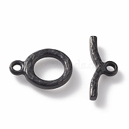 304 Stainless Steel Toggle Clasps, Textured, Ring, Electrophoresis Black, Ring: 16x12x2mm, Hole: 2mm, Bar: 18x6x2mm, Hole: 2mm(STAS-K209-06B)
