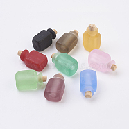 Handmade Lampwork Perfume Bottle Pendants, Essential Oil Bottle, Frosted, Cuboid, Mixed Color, 28.5~29mm, Hole: 5.5mm, Bottle Capacity: 0.5~1ml(0.017~0.03 fl. oz)(LAMP-P044-O)