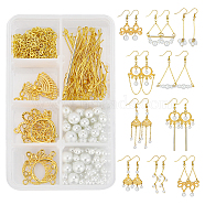 SUNNYCLUE DIY Dangle Earring Making Kits, Alloy Pendants & Chandelier Components Links, 90Pcs Round Glass Pearl Beads, Brass Findings and Cable Chains, Golden, 26x25x2mm, Hole: 1.5mm(DIY-SC0016-70)