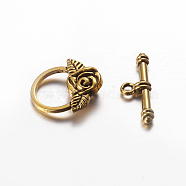 Tibetan Style Toggle Clasps, Lead Free and Cadmium Free, Antique Golden, Flower: 18x19mm, Bar: 4x24mm, Hole: 2mm(GLF0026Y)