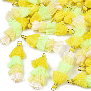 Polycotton(Polyester Cotton) Layered Tassel Big Pendant Decorations, with Iron Findings, Golden, Yellow, 48~55x12~15mm, Hole: 2.5x4.5mm(FIND-T052-16-01)