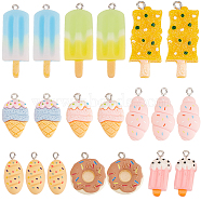36Pcs 9 Styles Opaque Resin Pendants, Imitation Food, with Platinum Plated Iron Loops, Ice Cream & Donut & Croissant, Mixed Shapes, Mixed Color, 24~41.5x12.5~19x5.5~8.5mm, Hole: 1.5~2.5mm, 4pcs/style(RESI-SC0002-48)