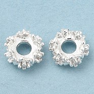 Rack Plating Brass Micro Pave Cubic Zirconia Beads, Long-Lasting Plated, Lead Free & Cadmium Free, Flat Round with Flower, Silver Color Plated, 6x3mm, Hole: 2mm(KK-A186-01C-S)