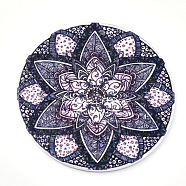 Printed Wooden Big Pendants, Dyed, Flat Round with Flower, Colorful, 60x2.5mm, Hole: 1.5mm(WOOD-S042-11)