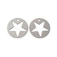 Brass Etched Metal Embellishments Pendants, Long-Lasting Plated, Flat Round with Star, Platinum, 18x0.3mm, Hole: 1.6mm(KKC-D001-10P)