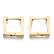304 Stainless Steel Huggie Hoop Earrings, Square, Real 18K Gold Plated, 14x14x3mm, Pin: 0.8mm(STAS-R115-25G)