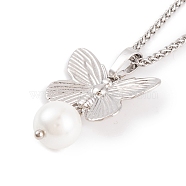 Butterfly Rack Plating Brass ABS Pearl Pendant Necklaces, Wheat Necklaces, Cadmium Free & Lead Free, Long-Lasting Plated, Platinum, 17.60 inch(44.7cm)(NJEW-S423-03P)