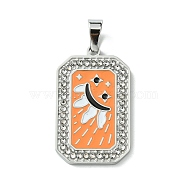 Ion Plating(IP) 304 Stainless Steel Pendants, with Enamel and Rhinestone, Rectangle with Tarot Charm, Stainless Steel Color, Orange, 32x19.5x2mm, Hole: 6.5x4mm(STAS-C101-08P-01)