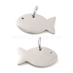 Non-Tarnish 304 Stainless Steel Pendants, with Jump Ring, Fish Charm, Stainless Steel Color, 7.5x15x1.4mm, Hole: 3.2mm(STAS-Z042-18P)