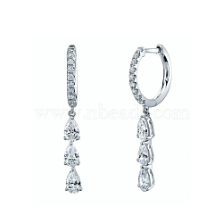 S925 Sterling Silver Clear Cubic Zirconia Tassel Hoop Earrings, Teardrop, Silver, 25x10x2mm(ZU6198)