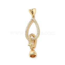 Rack Plating Brass Micro Pave Cubic Zirconia Fold Over Clasps, Cadmium Free & Lead Free, Long-Lasting Plated, Golden, 47mm(ZIRC-P117-02D-G)