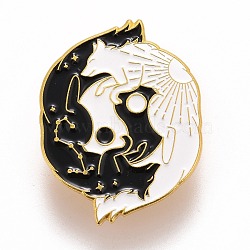 Double Wolf and Great Harmony Enamel Pin, Animal Alloy Badge for Backpack Clothes, Golden, Black, 26x34x1.7mm, Pin: 1.2mm(JEWB-M023-04)