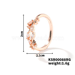 Fashionable European and American Style Brass Rhinestones Leaf Cuff Ring for Women, Rose Gold(SP8903-1)