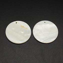 Flat Round Freshwater Shell Pendants, Creamy White, 38x3mm, Hole: 2mm(X-SHEL-M005-35)