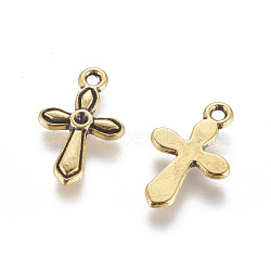 Alloy Pendants, Cross, Antique Golden, Lead Free and Cadmium Free, 19.5x12x2mm, Hole: 1.5mm(PALLOY-EA9082Y-AG)