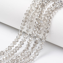 Electroplate Transparent Glass Beads Strands, Half Gray Plated, Faceted, Rondelle, Clear, 6x5mm, Hole: 1mm, about 85~88pcs/strand, 16.1~16.5 inch(41~42cm)(EGLA-A034-T6mm-E15)