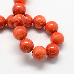 Natural Dyed Yellow Jade Gemstone Bead Strands, Round, Tomato, 6mm, Hole: 1mm, about 66pcs/strand, 15.7 inch(X-G-R271-6mm-Y20)