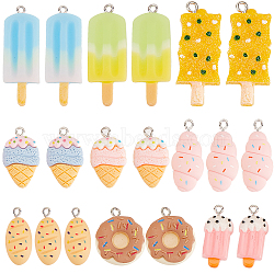 SUNNYCLUE 36Pcs 9 Styles Opaque Resin Pendants, Imitation Food, with Platinum Plated Iron Loops, Ice Cream & Donut & Croissant, Mixed Shapes, Mixed Color, 24~41.5x12.5~19x5.5~8.5mm, Hole: 1.5~2.5mm, 4pcs/style(RESI-SC0002-48)