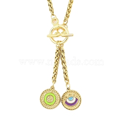 Ion Plating(IP) 304 Stainless Steel Green Yellow Enamel Letter & Eye Pendant Wheat Chain Necklaces, with Toggle Clasps, Golden, Letter O, 20.47~20.87 inch(52~53cm)(STAS-Z102-01G-O)