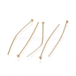 304 Stainless Steel Ball Head Pins, Real 24k Gold Plated, 30x0.6mm, 22 Gauge, Head: 1.8mm(A-STAS-L238-007D-G)