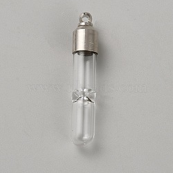 Glass Tube Hourglass Bottle Quicksand Bottle Pendants, with Brass Findings, Platinum, 3.65x0.7cm, Hole: 1.8mm(GLAA-WH0042-18P)