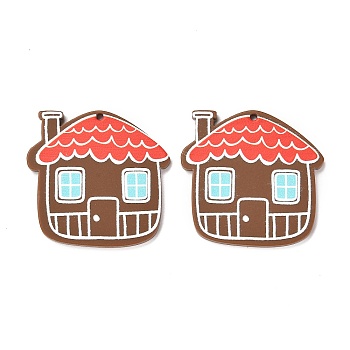 Christmas Theme 3D Printed Resin Pendants, DIY Earring Accessories, House, Sienna, House Pattern, 32x33.5x2mm, Hole: 1.6mm