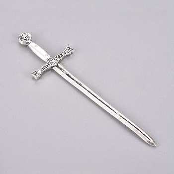Tibetan Style Alloy Cabochons, Long Swords, for Crafting, Wire Wrapped Pendant Making, Antique Silver, 86x24x3.3mm