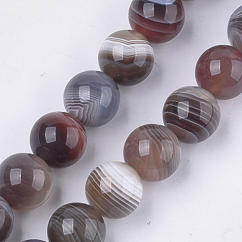 Natural Botswana Agate Beads Strands, Round, 10mm, Hole: 1mm, about 18~20pcs/strand, 7.4 inch