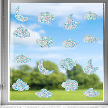 16Pcs Waterproof PVC Colored Laser Stained Window Film Static Stickers, Electrostatic Window Decals, Cloud, 350x840mm