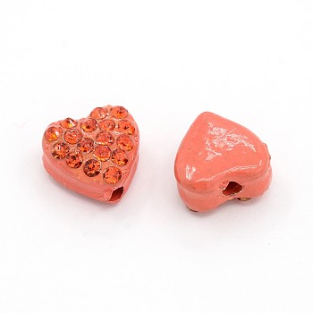 Heart Alloy Light Siam Rhinestone Beads, Red, 10x10x6mm, Hole: 2mm