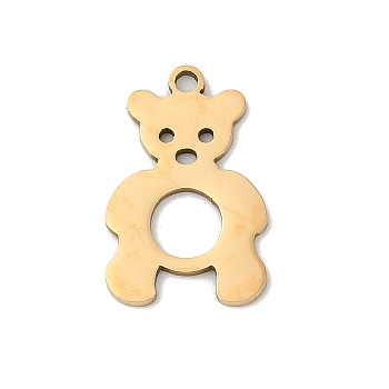 201 Stainless Steel Pendants, Bear Charms, Real 18K Gold Plated, 18x11.5x1mm, Hole: 1.4mm