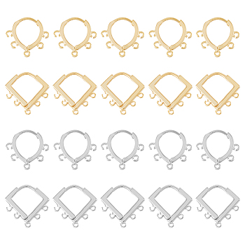 24Pcs 4 Styles Brass Hoop Earring Finding, Rhombus & Teardrop, with Horizontal Loops, Long-Lasting Plated, Golden & Silver, 15~16.5x16~17x1.5~12mm, Hole: 1~1.2mm, Pin: 0.9~1mm, 6Pcs/style