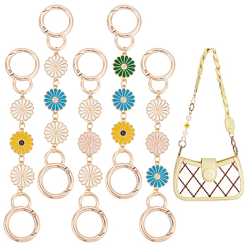 WADORN 5Pcs 5 Colors Sunflower Alloy Enamel Link Purse Strap Extenders, with Spring Gate Rings, Mixed Color, 15.2cm, 1pc/color