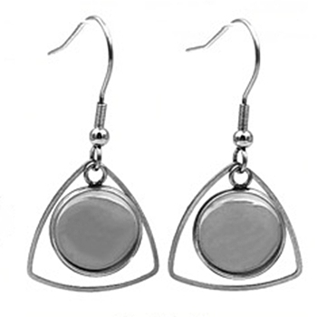 Hollow Stainless Steel Earring Hooks, with Flat Round Cabochon Settings, Stainless Steel Color, Tray: 12mm