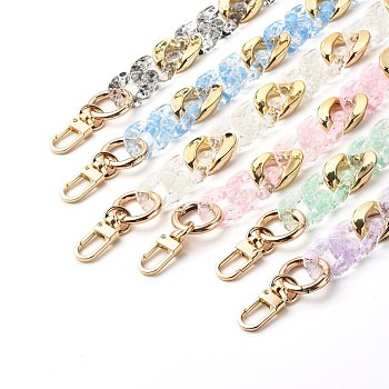 Transparent Spary Paint Acrylic Linking Rings Bag Handles, with Zinc Alloy Swivel Clasps & Alloy Spring Gate Rings, for Bag Replacement Accessories, Mixed Color, 42.5cm