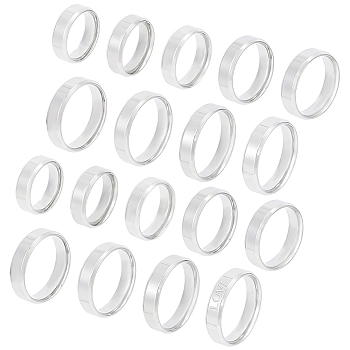 18Pcs 9 Szie Stainless Steel Simple Plain Band Ring for Women, Stainless Steel Color, Inner Diameter: 15.3~22mm, 2Pcs/size