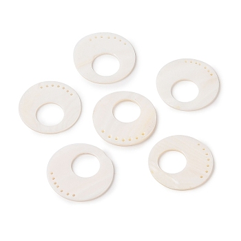 Natural Shell Connector Charms, Flat Round, Snow, 29.5x1.5mm, Hole: 1.2mm