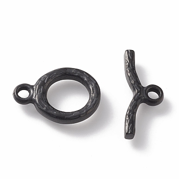304 Stainless Steel Toggle Clasps, Textured, Ring, Electrophoresis Black, Ring: 16x12x2mm, Hole: 2mm, Bar: 18x6x2mm, Hole: 2mm