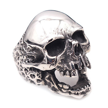 Titanium Steel Finger Rings, Skull, Antique Silver, US Size 9(18.9mm)