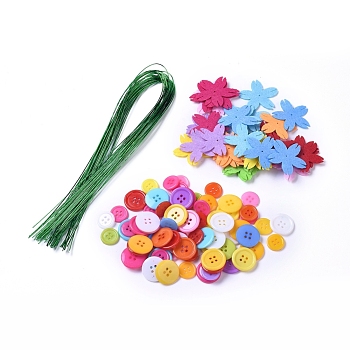 DIY Craft Bouquets Kit, with Plastic Buttons, Iron Wire and Flower Shape Non Woven Fabric, for Mother's Day, Teacher's Day, Father's Day, Mixed Color