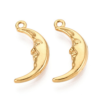304 Stainless Steel Pendants, Moon, Ion Plating(IP), Real 18K Gold Plated, 18.5x9x3mm, Hole: 1.2mm