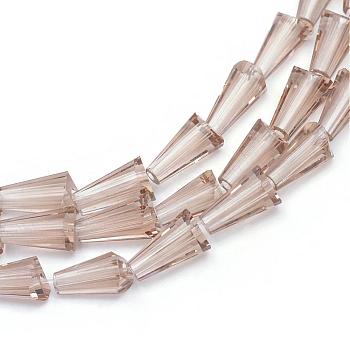 Transparent Glass Bead Strands, Cone, Tan, 9~12x6mm, Hole: 2mm, about 47~49pcs/strand, 18.70 inch~19.49 inch(47.5~49.5cm)