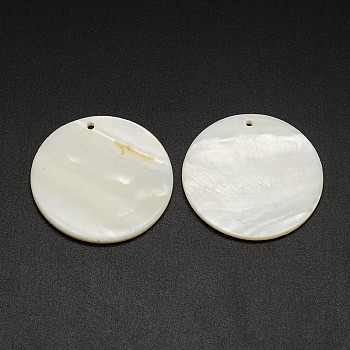 Flat Round Freshwater Shell Pendants, Creamy White, 38x3mm, Hole: 2mm